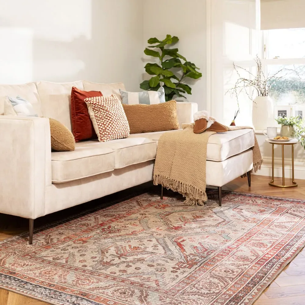 Distressed Rug Washable - Terracotta