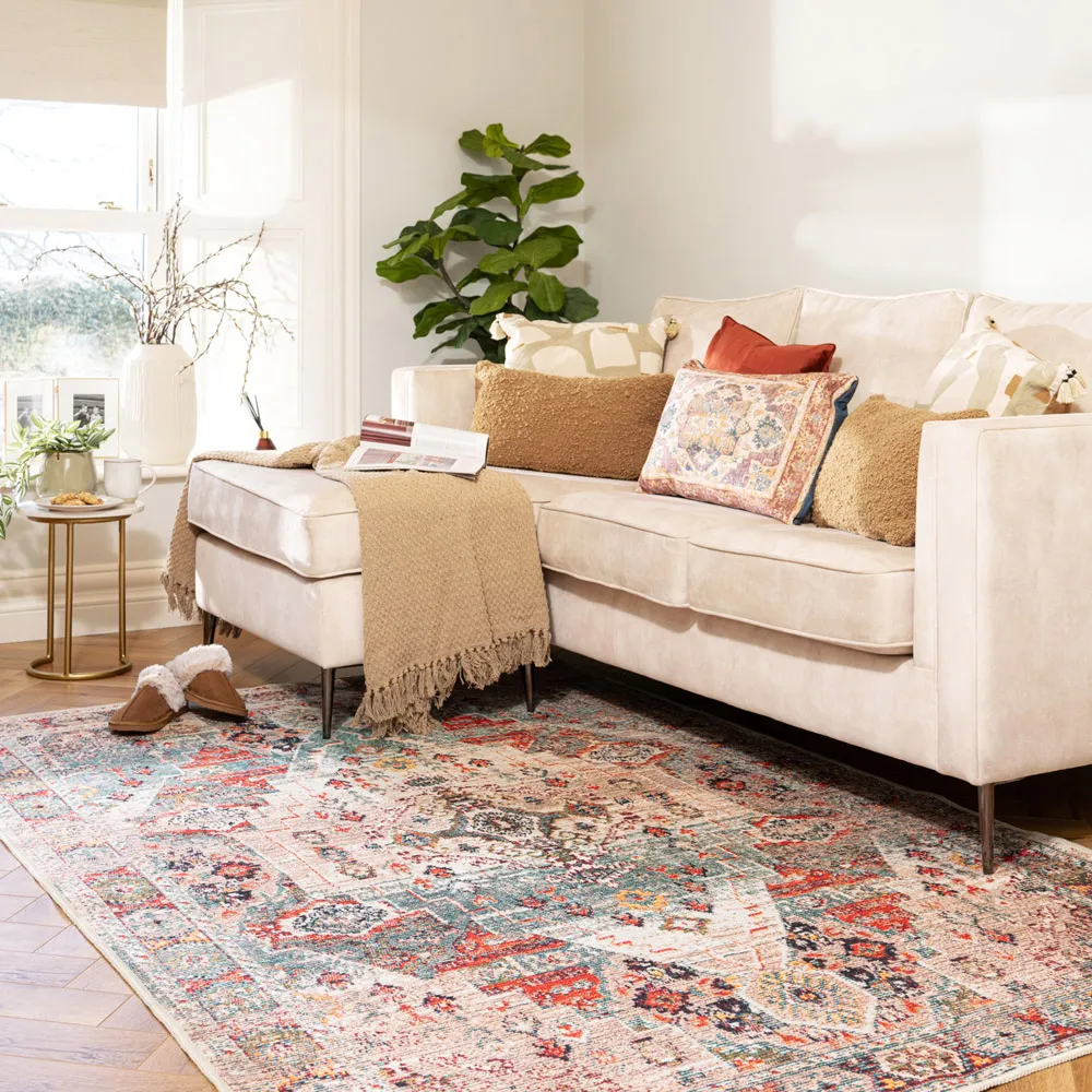 Distressed Washable Rug - Beige Grey