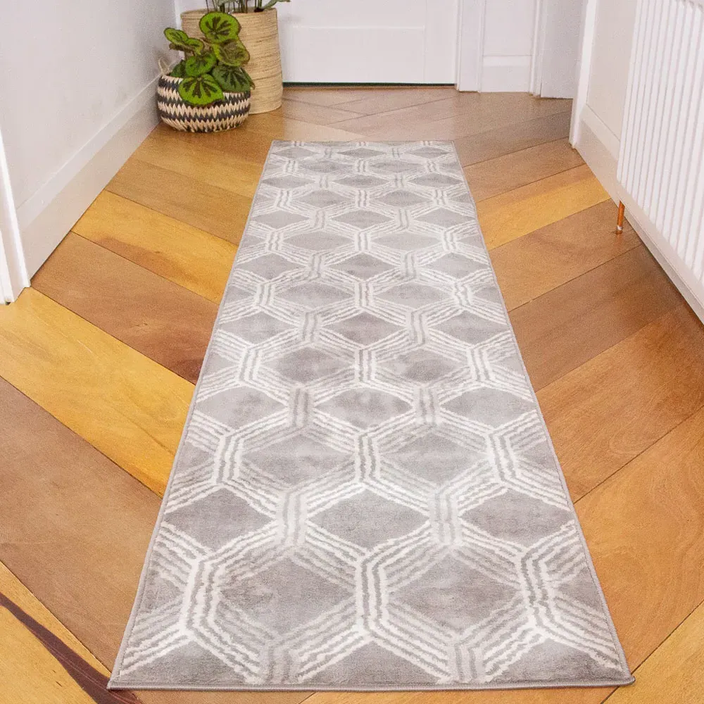 Geometric Rug 240x60cm - Grey, Polypropylene