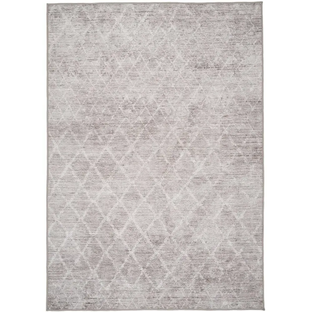 Geometric Trellis Washable Rug - Beige Grey