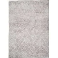 Geometric Trellis Washable Rug - Beige Grey