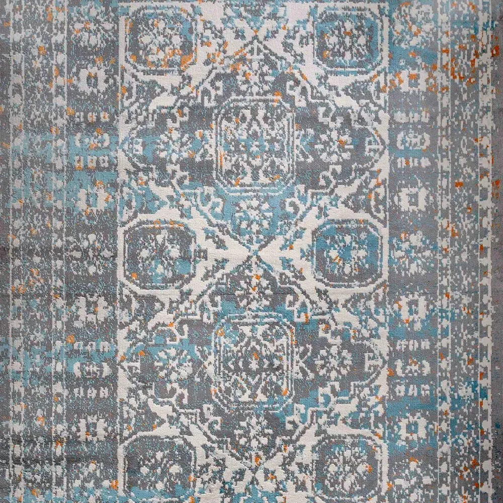 Medallion Bordered Rug - Grey