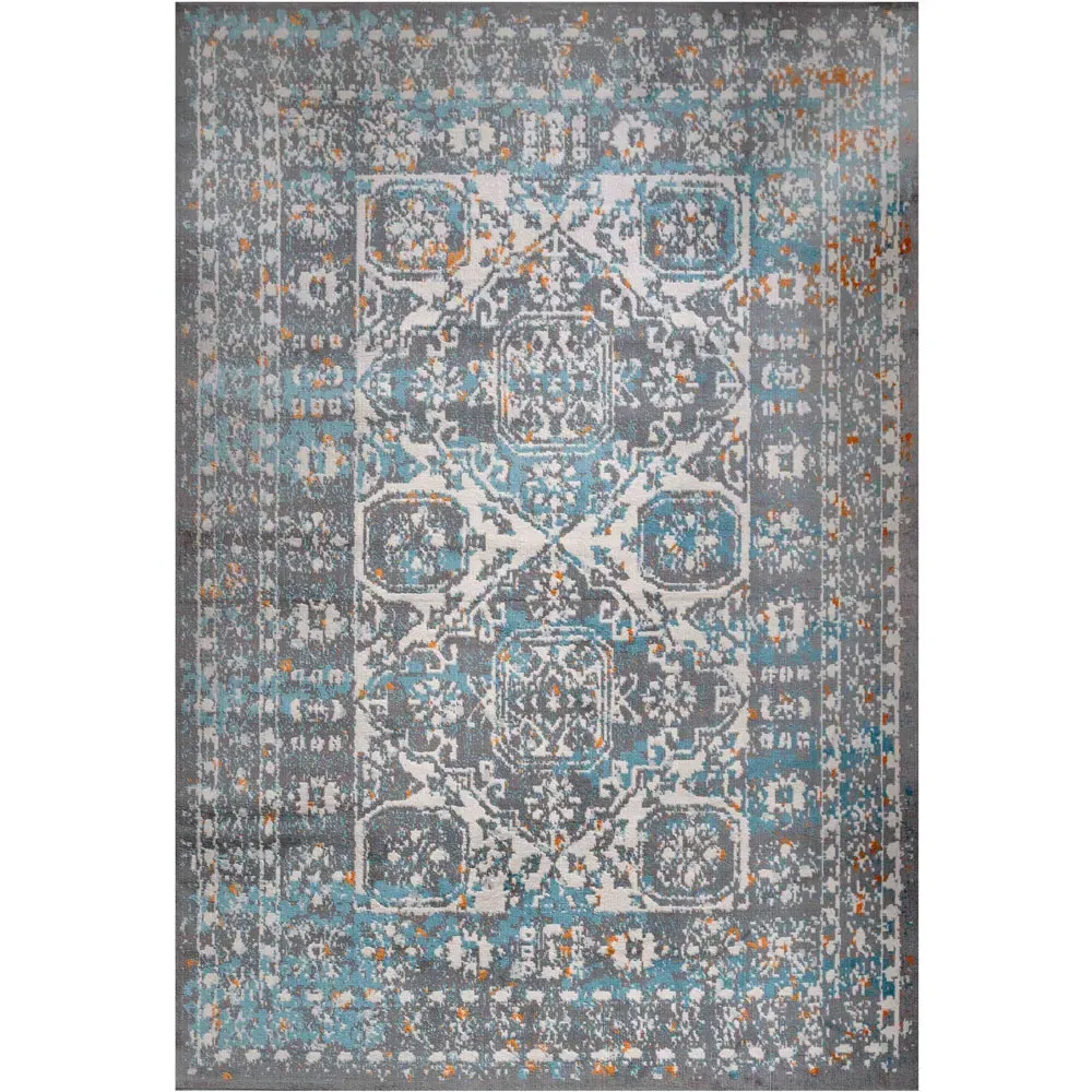 Medallion Bordered Rug - Grey