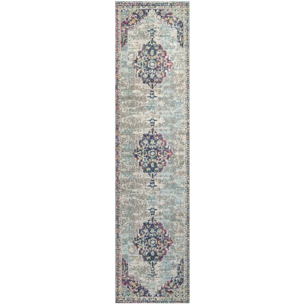 Multicolour Medallion Runner Rug 240 x 60cm - Grey, Polypropylene