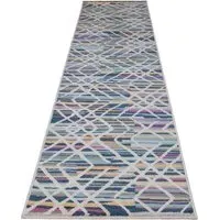 Multicolour Striped Geometric Rug - Blue