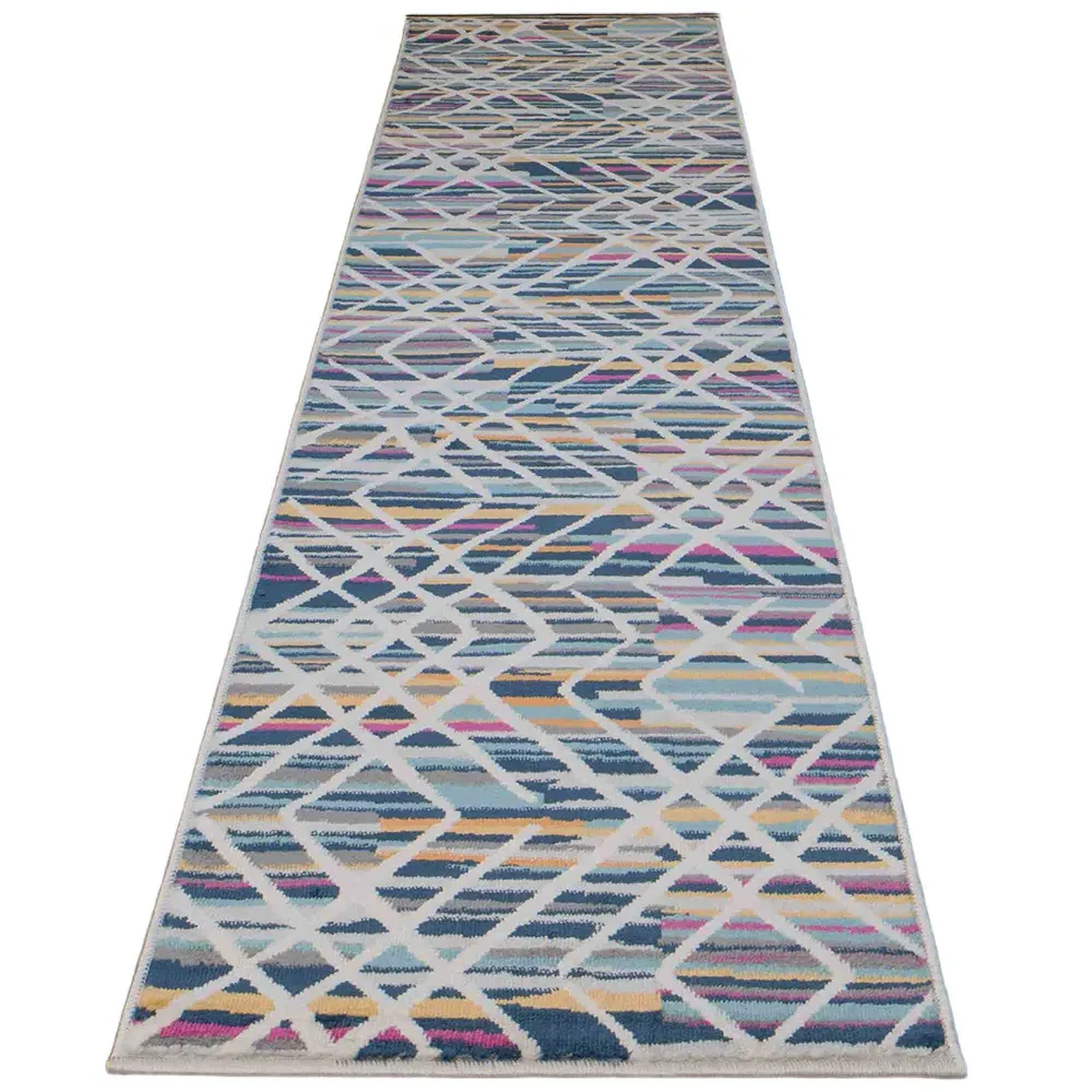 Multicolour Striped Geometric Rug - Blue image