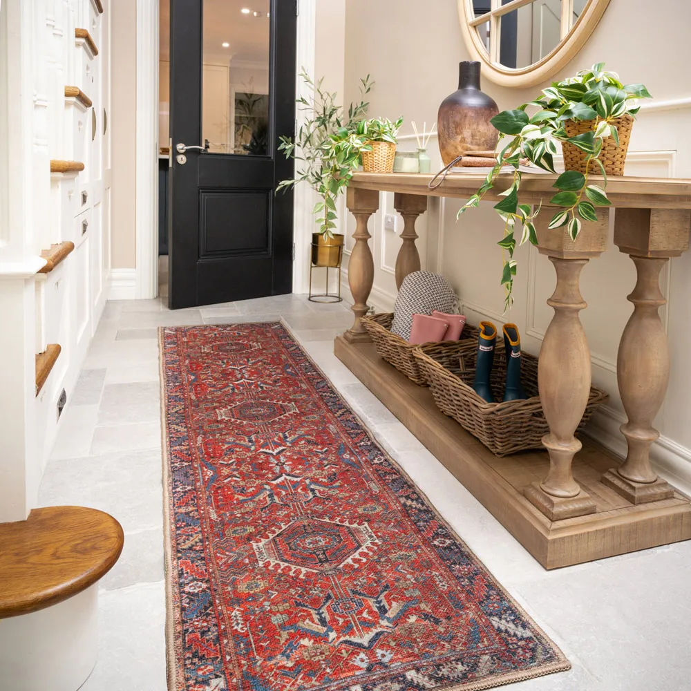 Persian Inspired Washable Rug - Terracotta Red