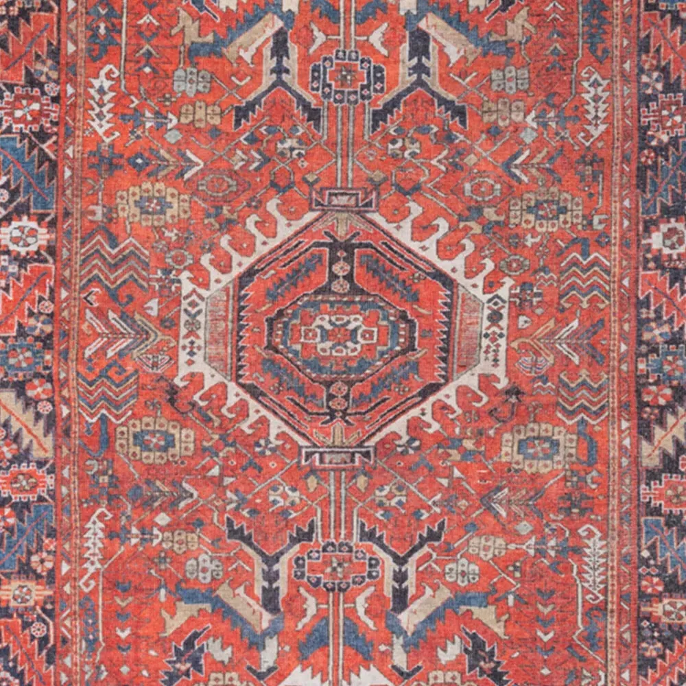 Persian Inspired Washable Rug - Terracotta Red