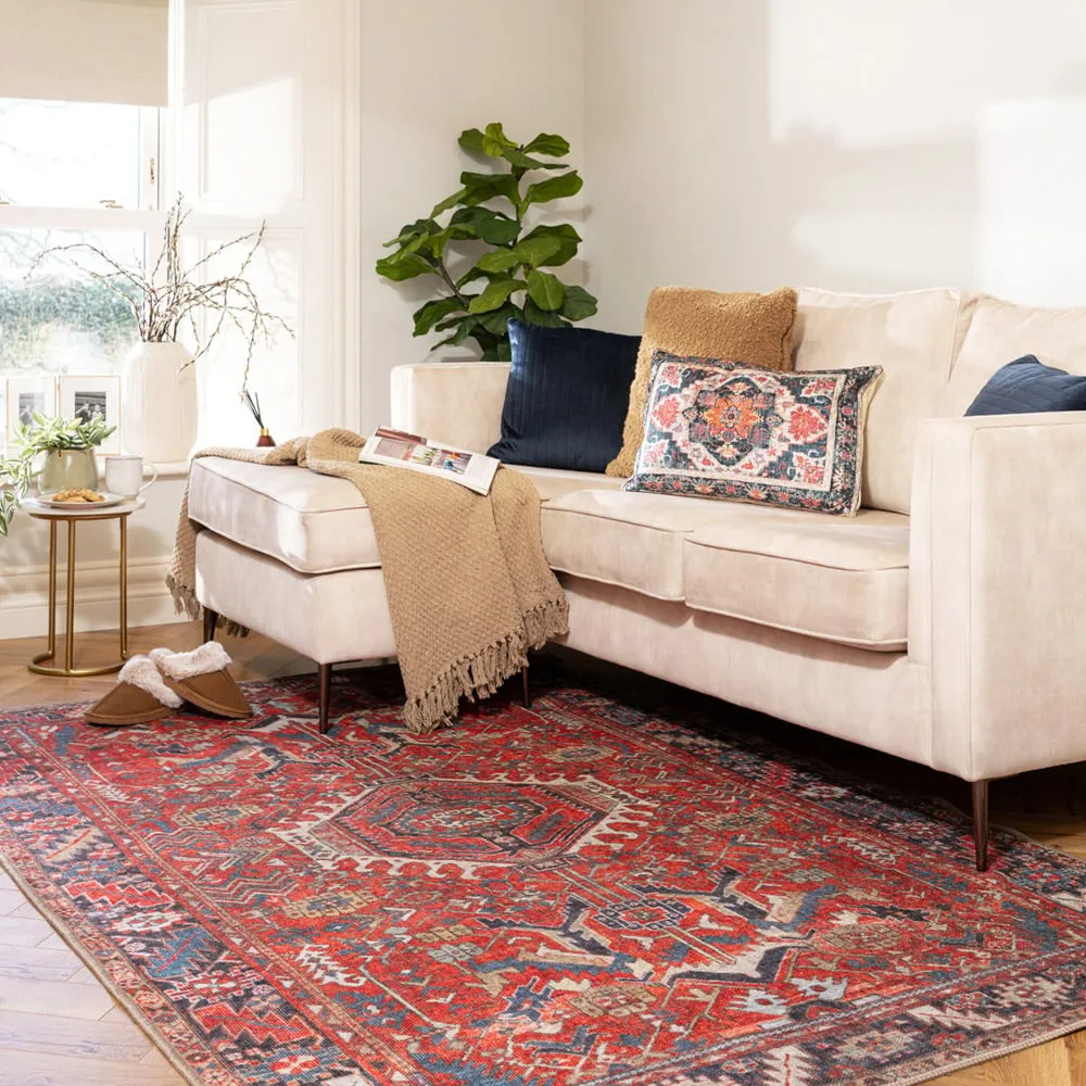 Persian Inspired Washable Rug - Terracotta Red