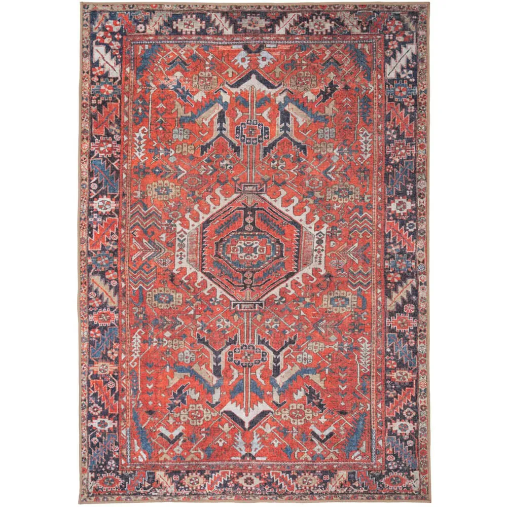 Persian Inspired Washable Rug - Terracotta Red