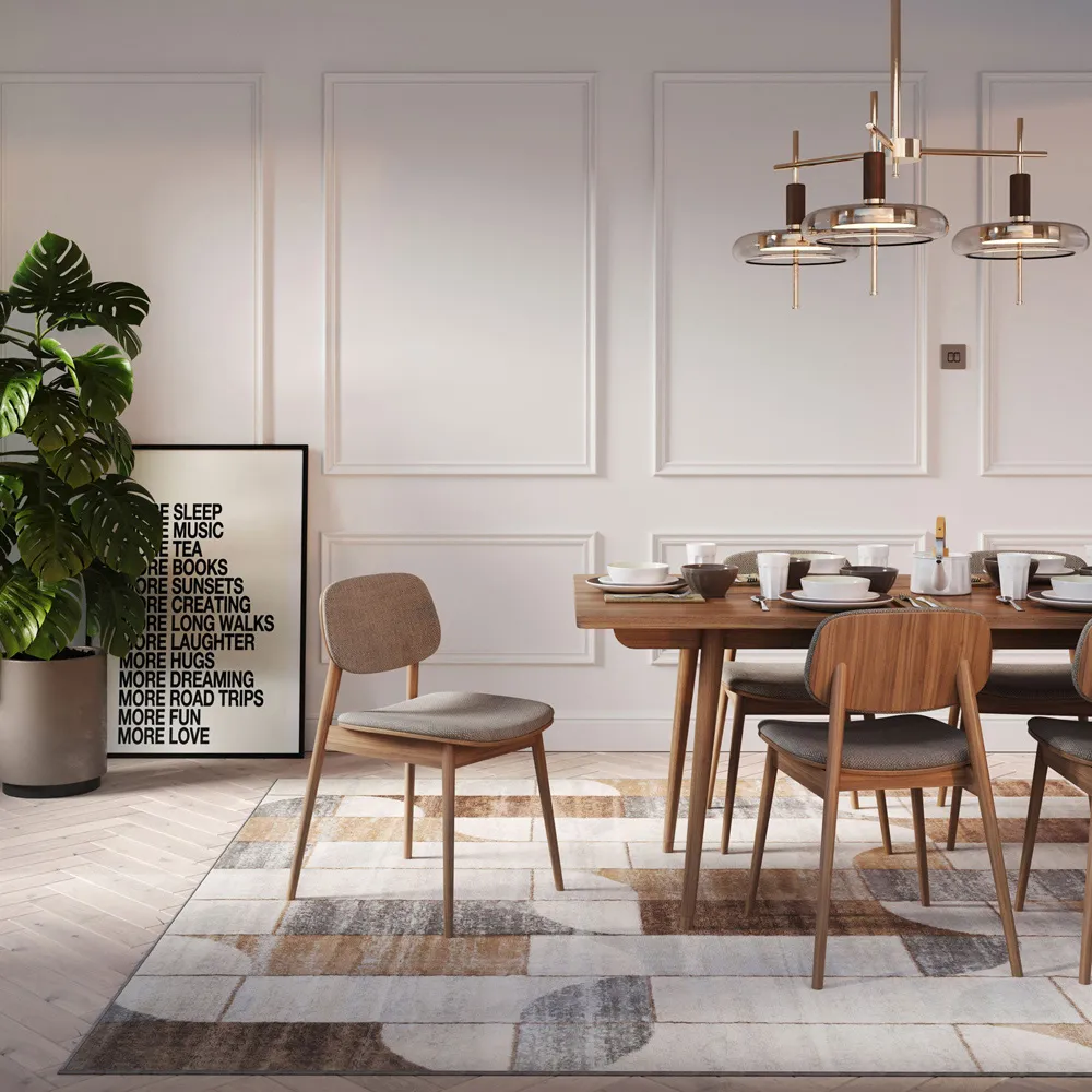 Retro Geometric Rug - Beige, Polypropylene