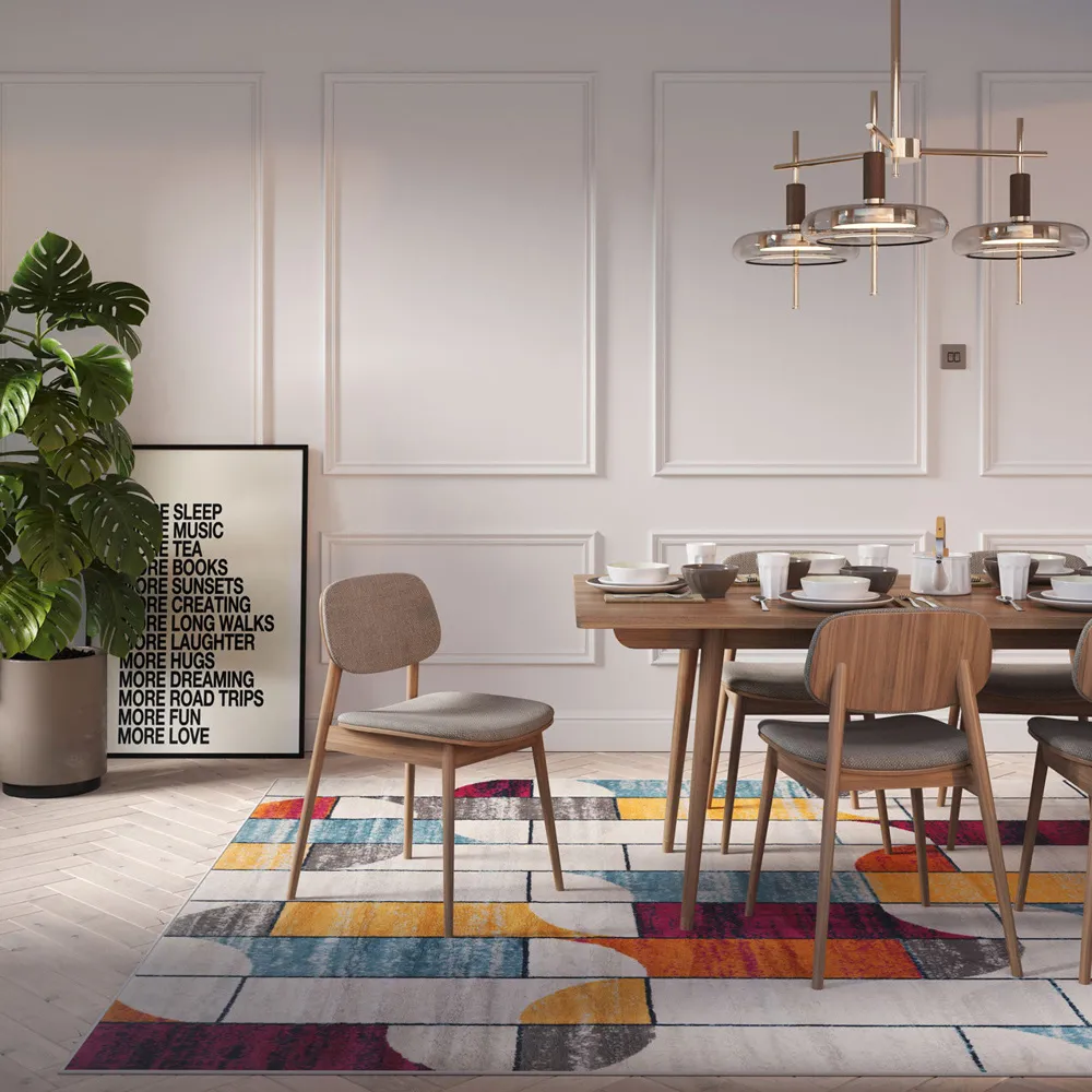 Retro Geometric Rug - Multicolour, Polypropylene