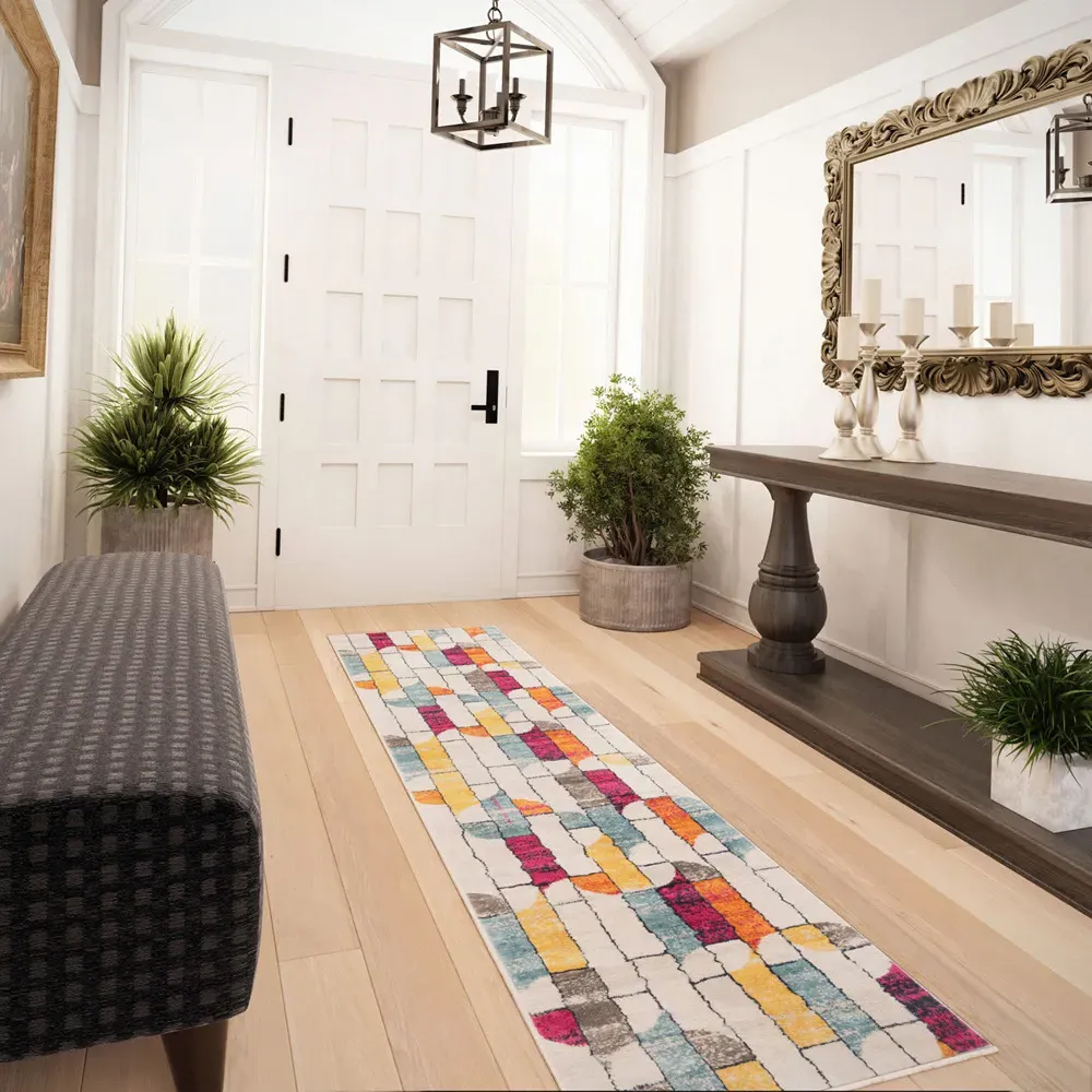 Retro Geometric Rug - Multicolour, Polypropylene