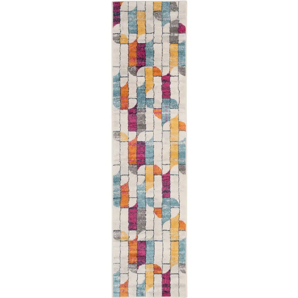 Retro Geometric Rug - Multicolour, Polypropylene image