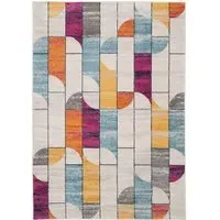 Retro Geometric Rug - Multicolour, Polypropylene