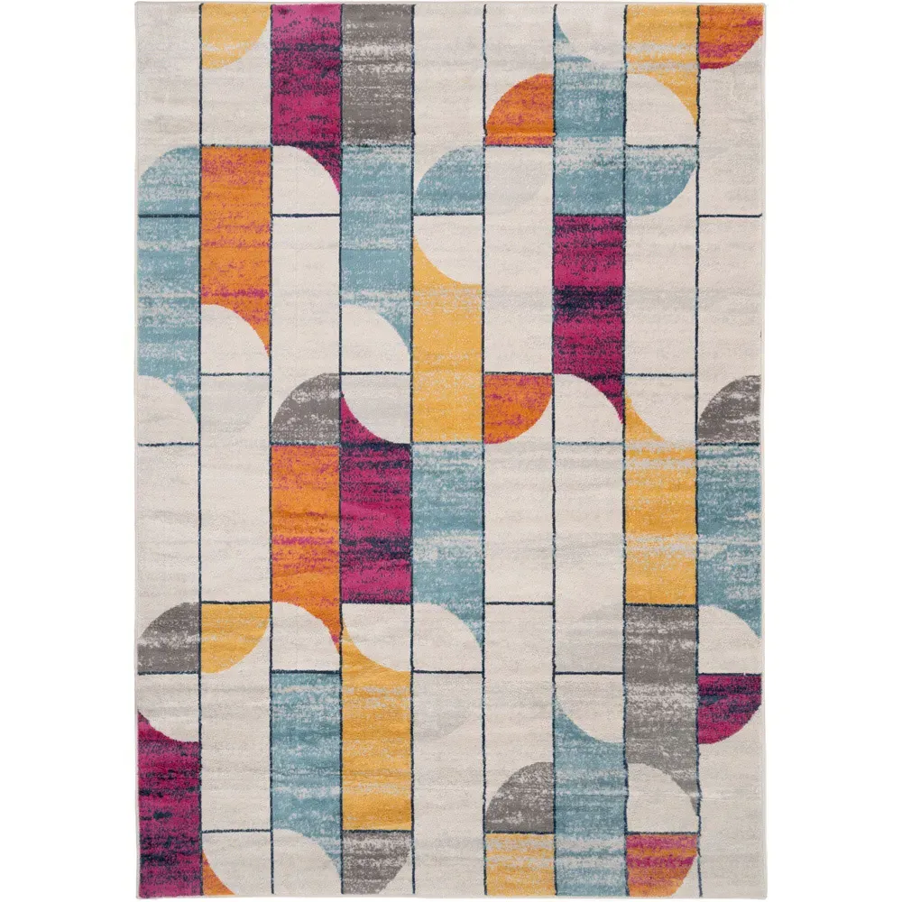 Retro Geometric Rug - Multicolour, Polypropylene