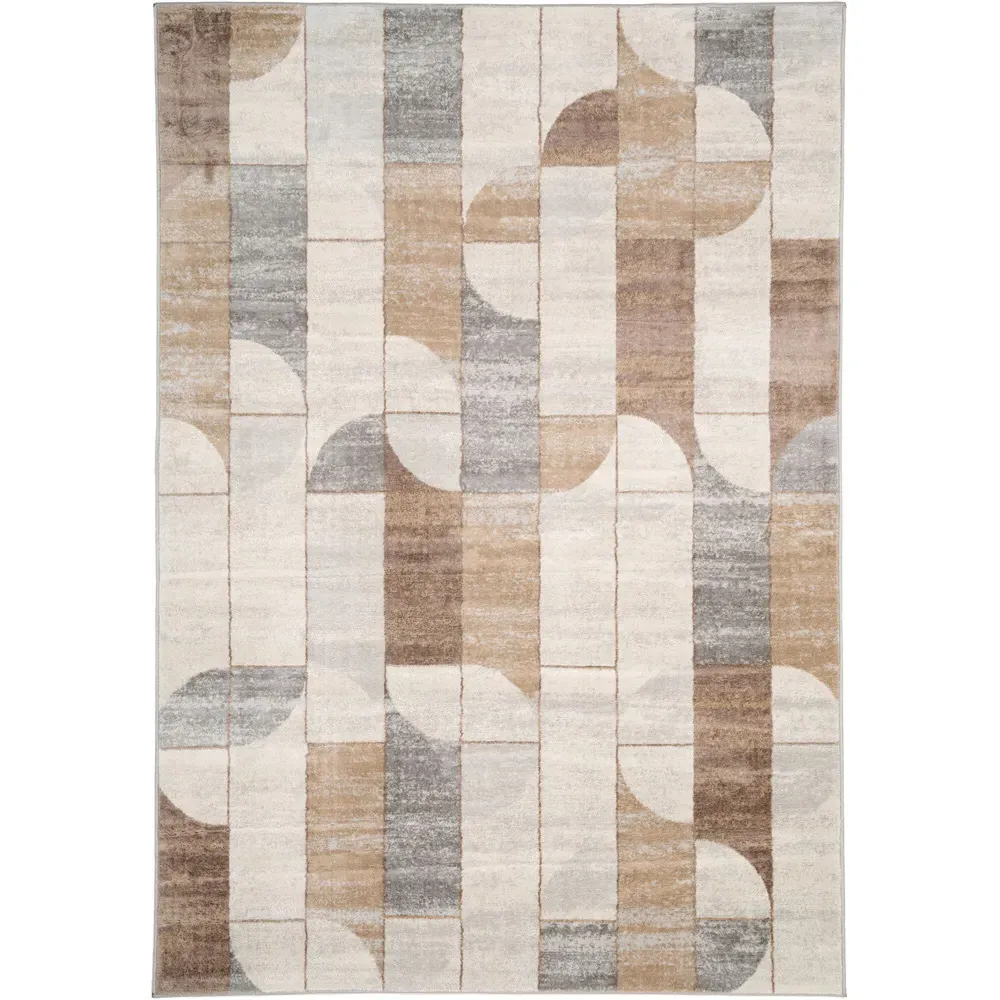 Retro Geometric Rug - Neutral, Polypropylene