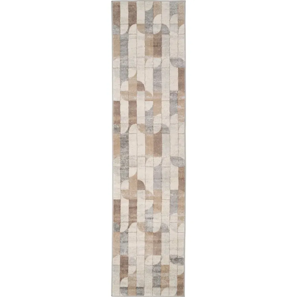 Runner Retro Geometric Rug - Beige, Polypropylene