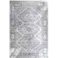 Silver and Grey Bordered Geometric Distressed Rug - Yellow