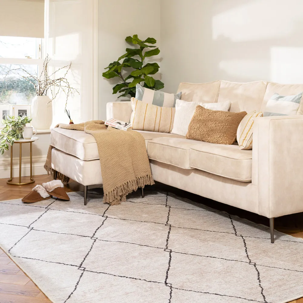 Trellis Abstract Washable Rug - Beige Grey