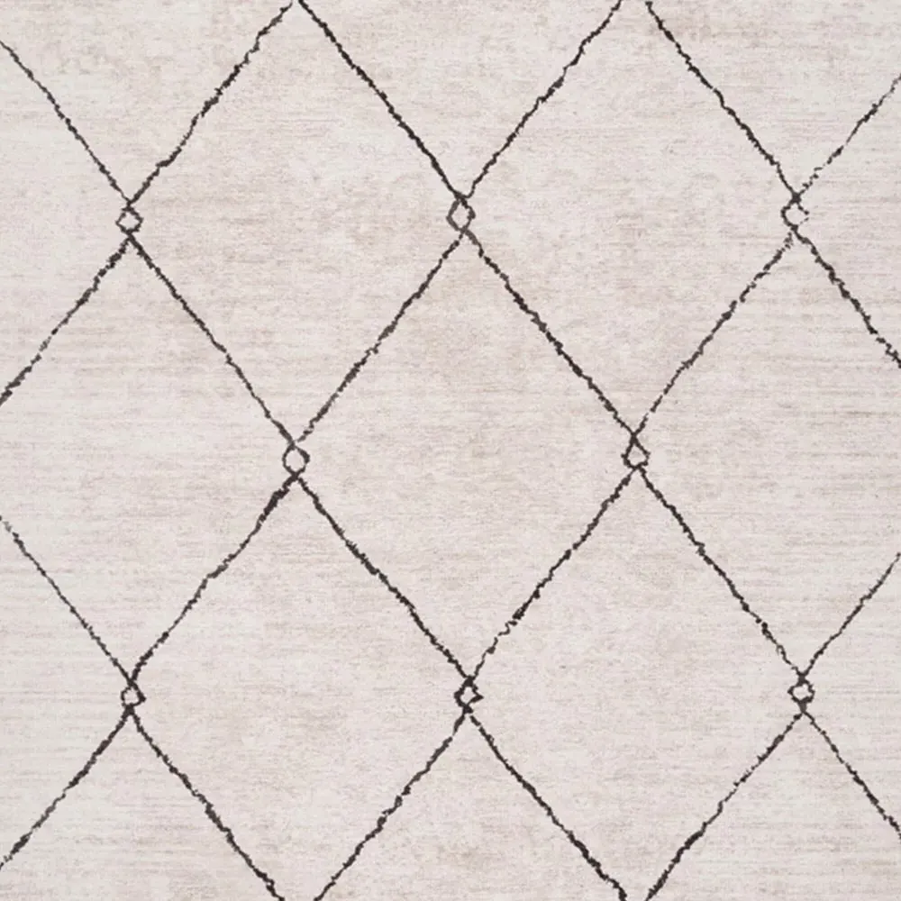 Trellis Abstract Washable Rug - Beige Grey