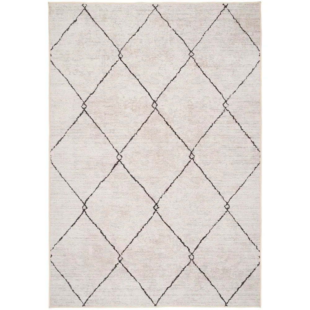 Trellis Abstract Washable Rug - Beige Grey