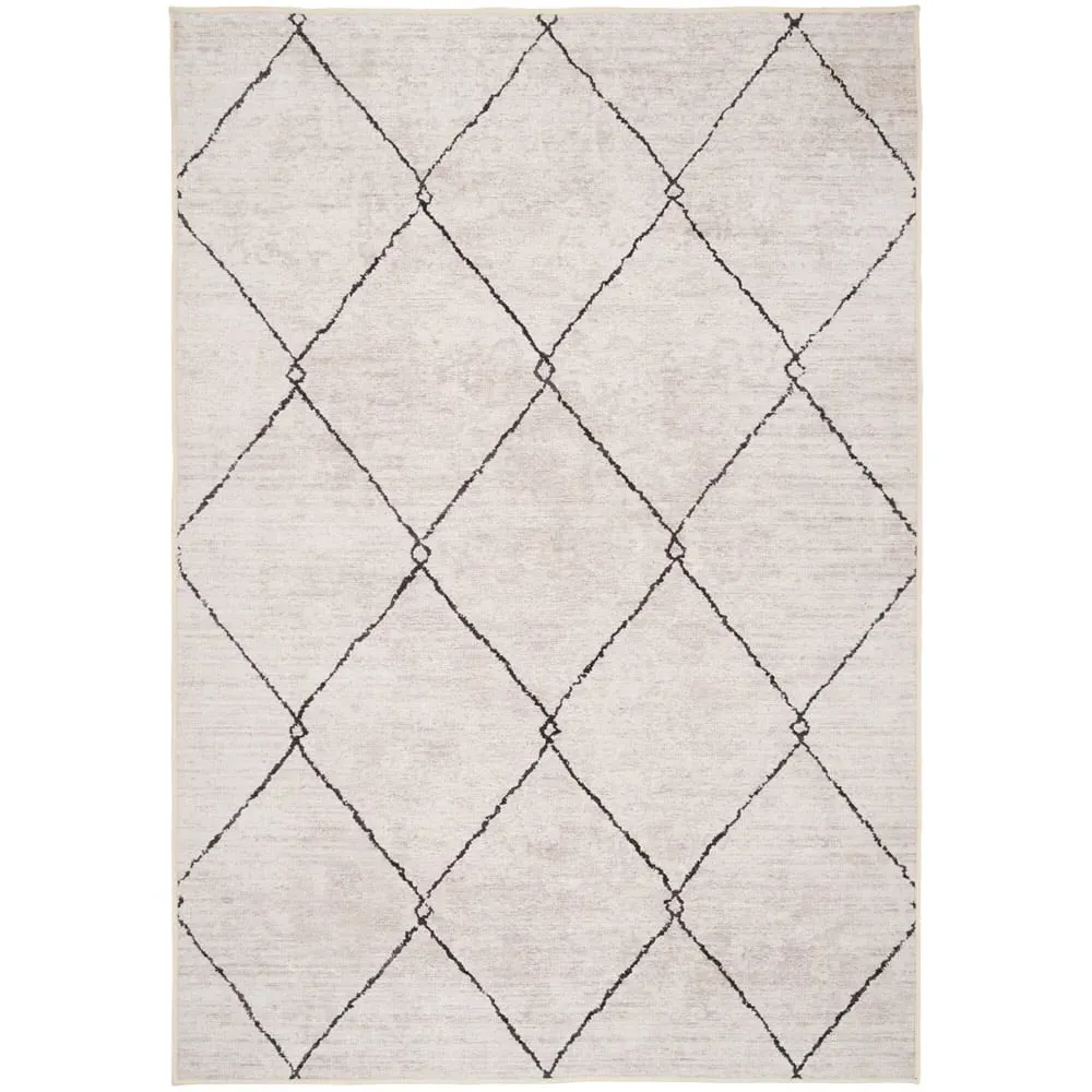 Trellis Abstract Washable Rug - Beige Grey