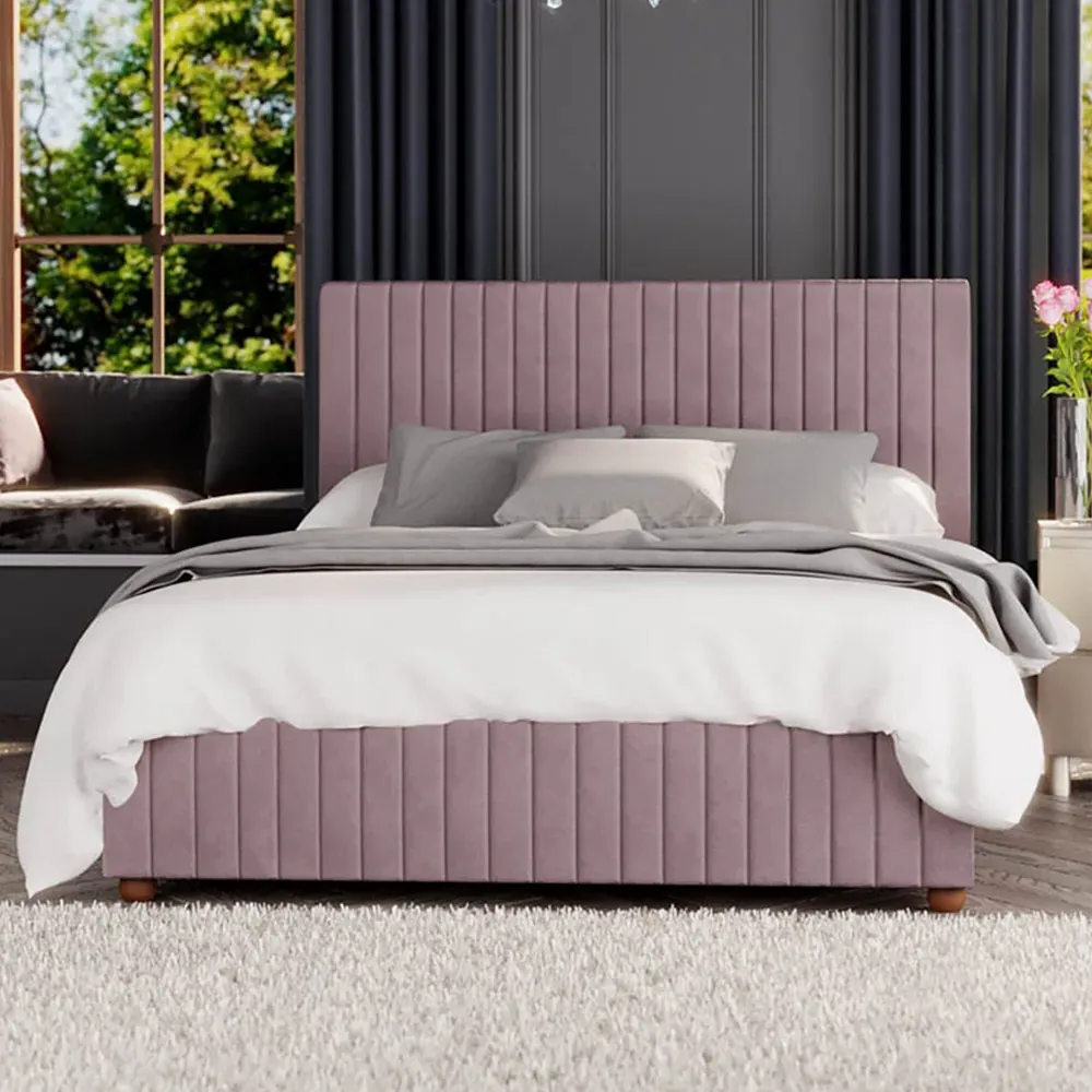 Estella Double Ottoman Bed with Storage - Blush, Velvet