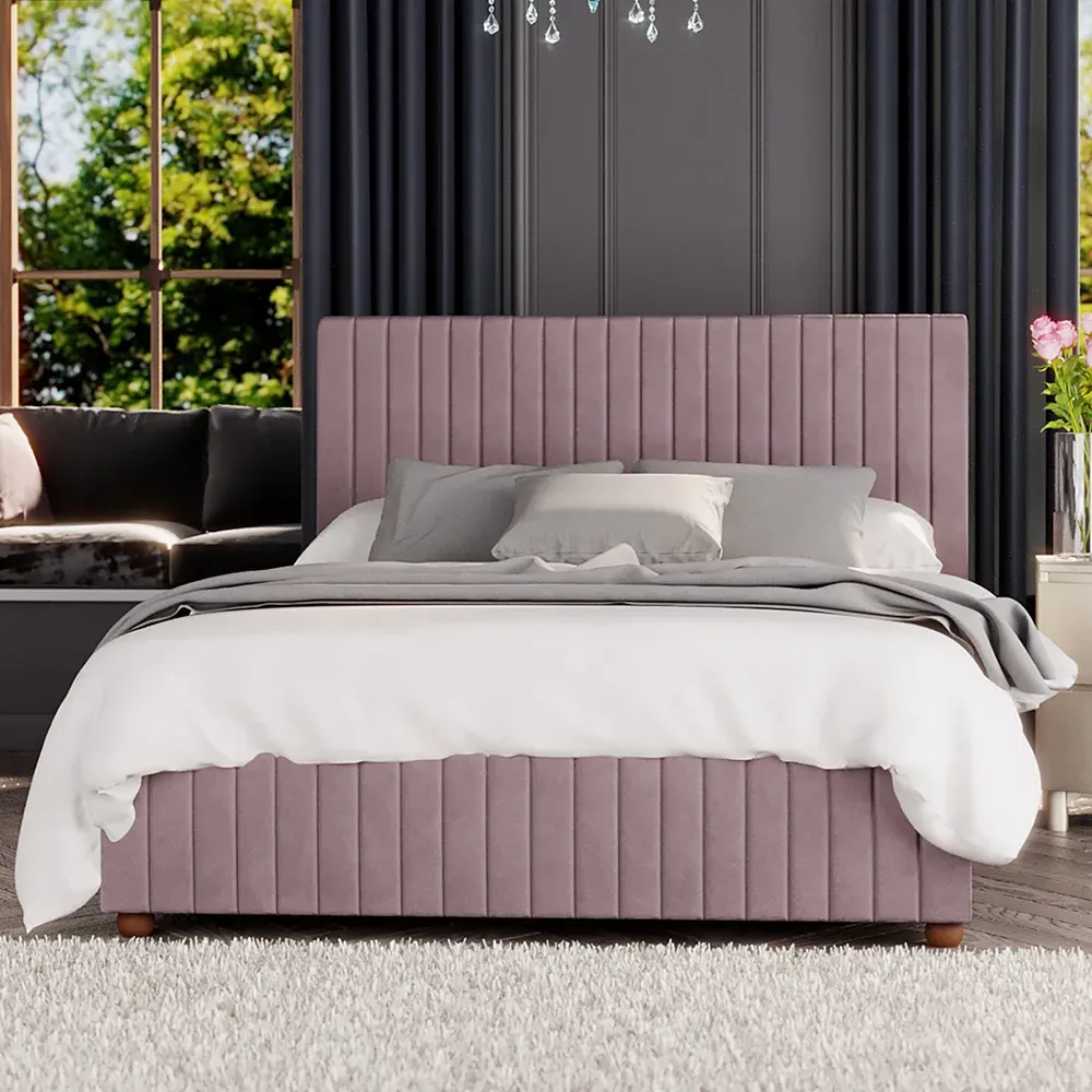 Estella King Size Ottoman Bed with Storage - Blush, Velvet