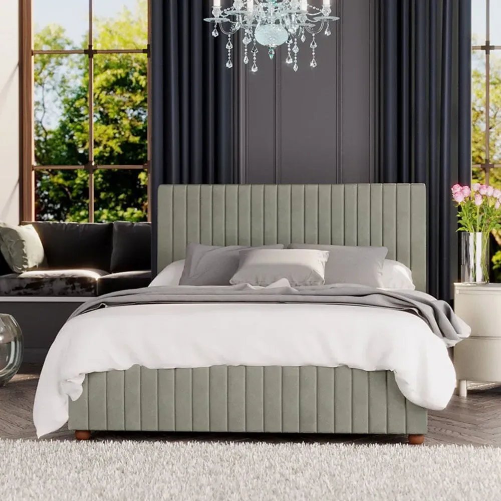 Estella King Size Ottoman Bed with Storage - Green, Velvet