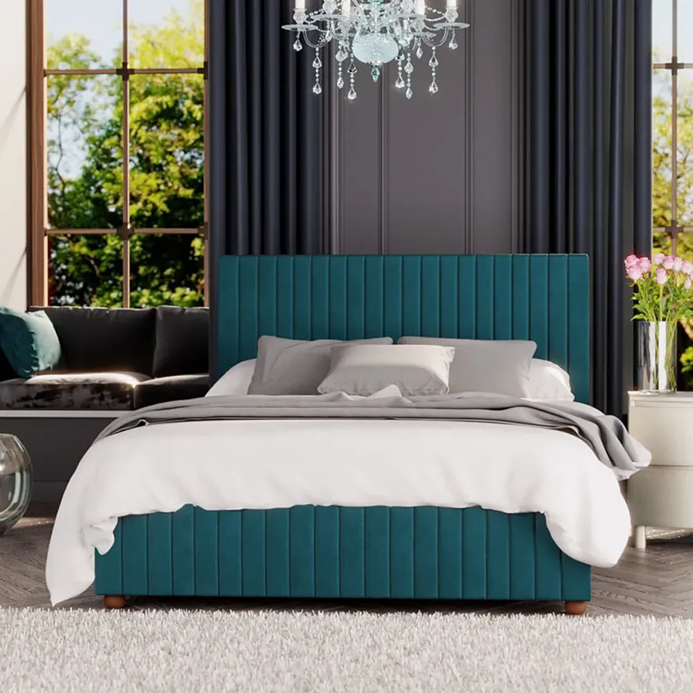 Estella King Size Ottoman Bed with Storage - Green, Velvet