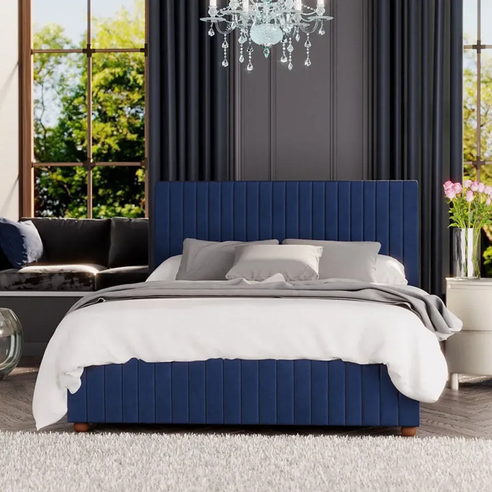 Estella King Size Ottoman Bed with Storage - Navy, Velvet