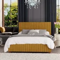 Estella King Size Ottoman Bed with Storage - Ochre, Velvet
