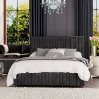 Estella Single Ottoman Bed with Storage - Black, Velvet