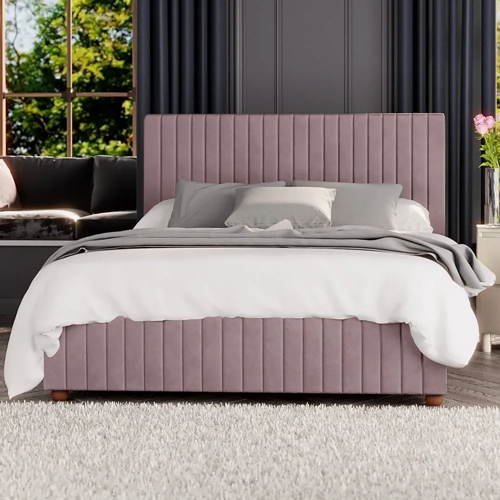 Estella Single Ottoman Bed with Storage - Blush, Velvet