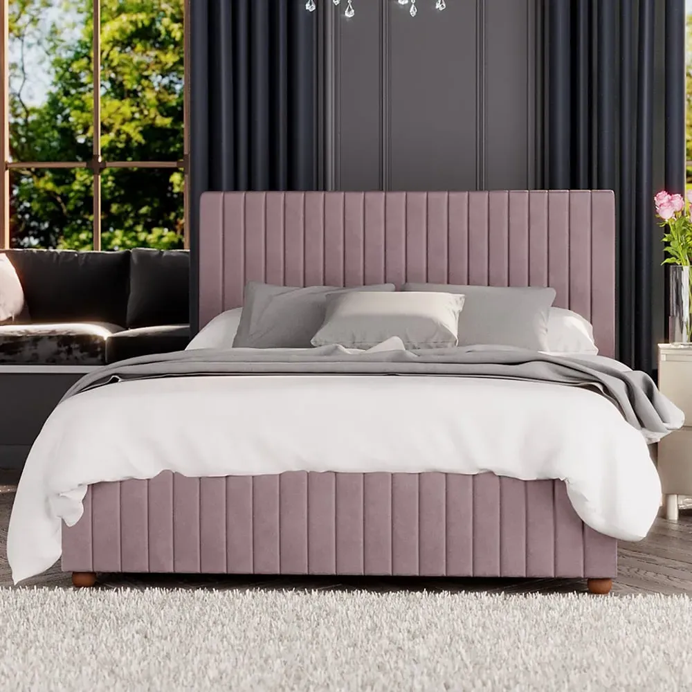 Estella Small Double Ottoman Bed with Storage - Blush, Velvet image