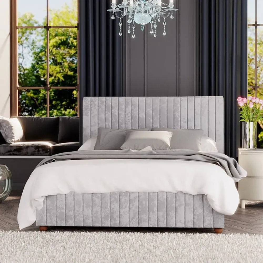 Estella Small Double Ottoman Bed with Storage - Silver, Velvet
