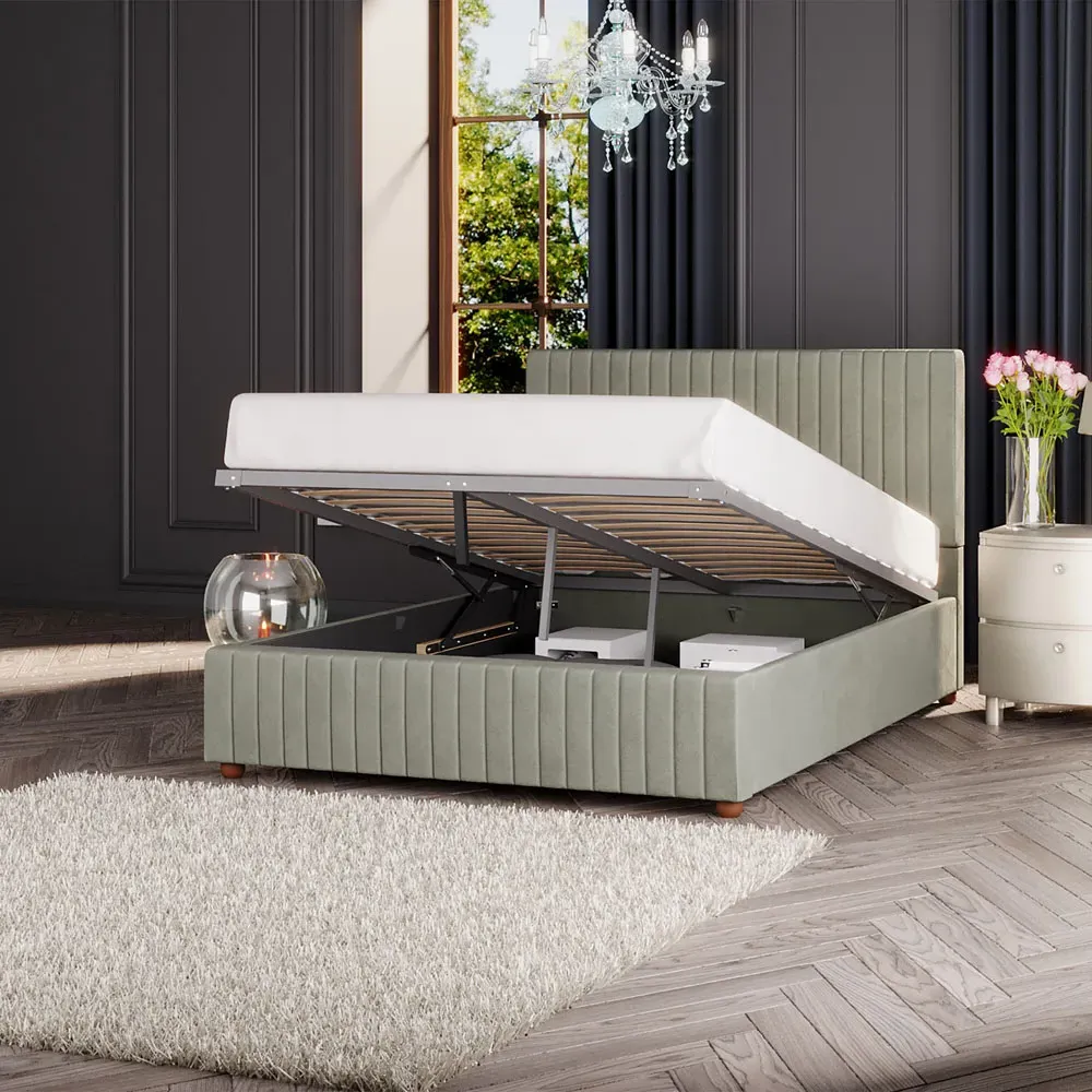 Estella Super King Ottoman Bed with Storage - Duck Egg, Velvet