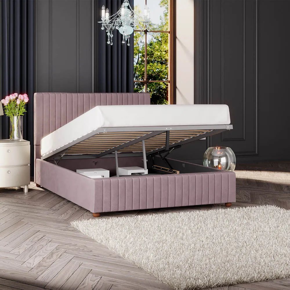 Estella Super King Size Ottoman Bed with Storage - Blush, Velvet