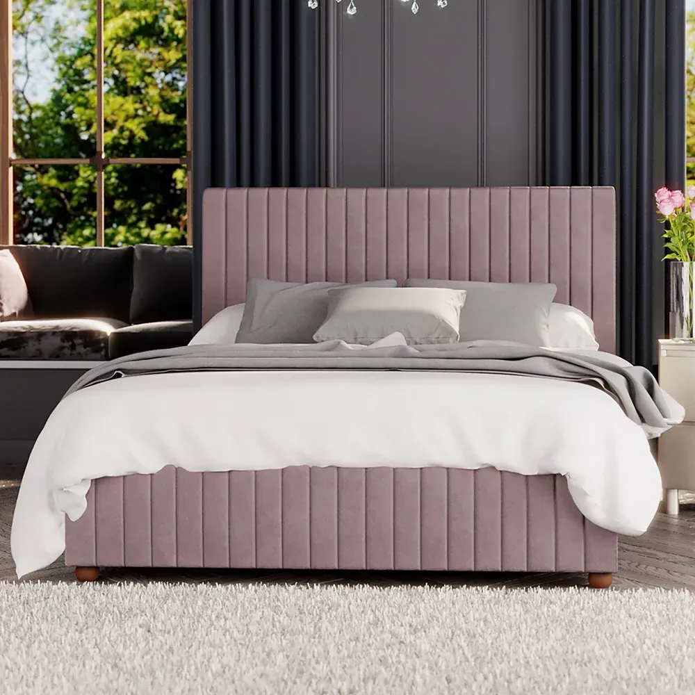 Estella Super King Size Ottoman Bed with Storage - Blush, Velvet