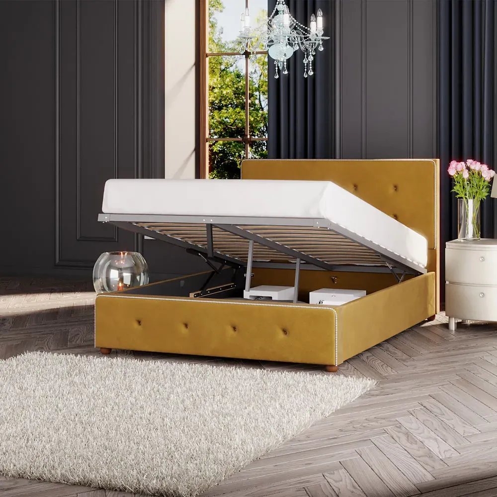 Hesper Double Ottoman Bed with Storage - Ochre, Velvet
