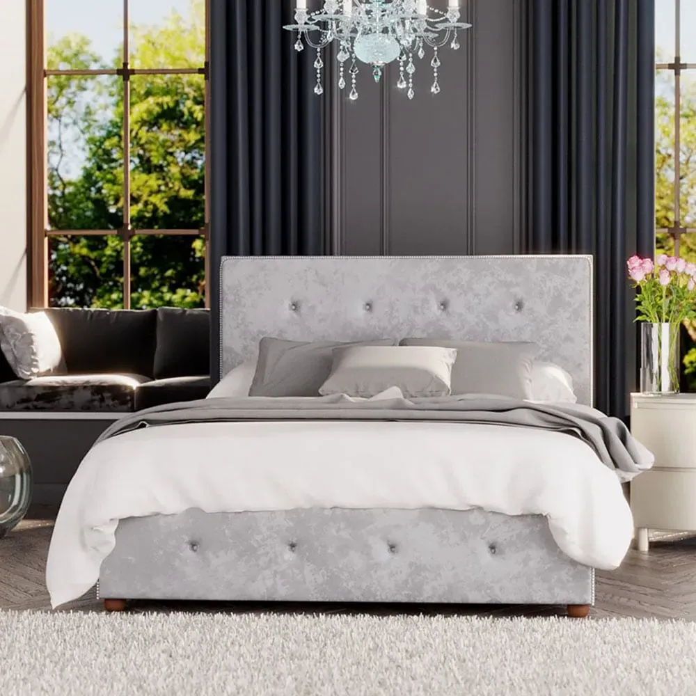 Hesper Double Ottoman Bed with Storage - Silver, Velvet