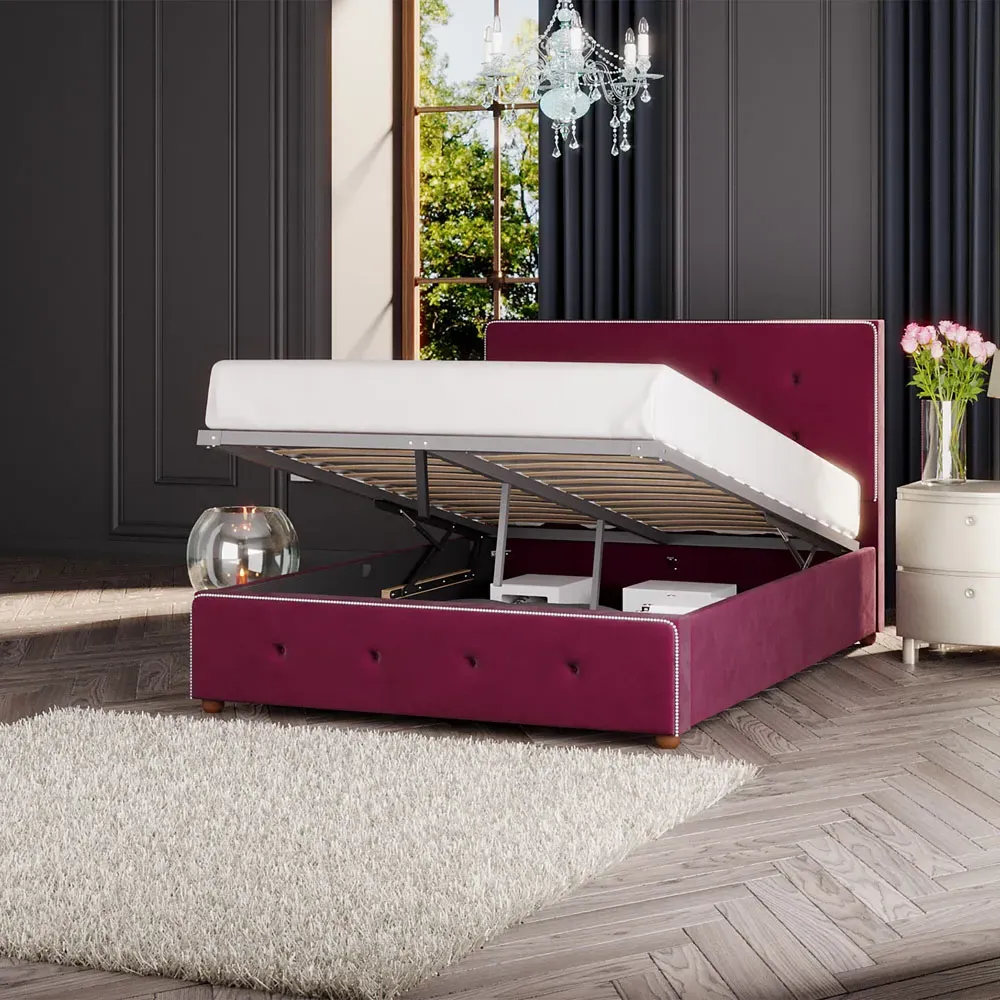 Hesper Single Ottoman Bed with Storage - Berry, Velvet