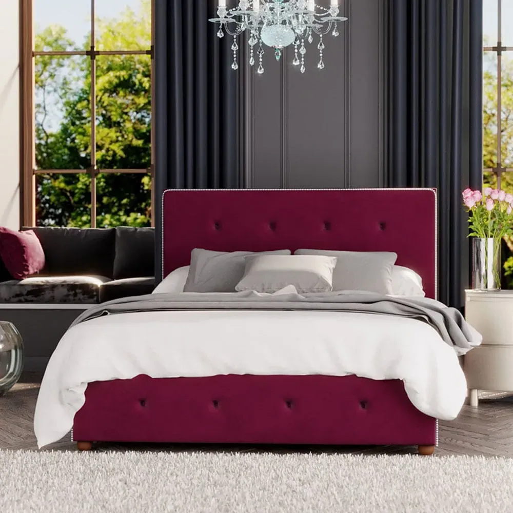 Hesper Small Double Ottoman Bed with Storage - Berry, Velvet image