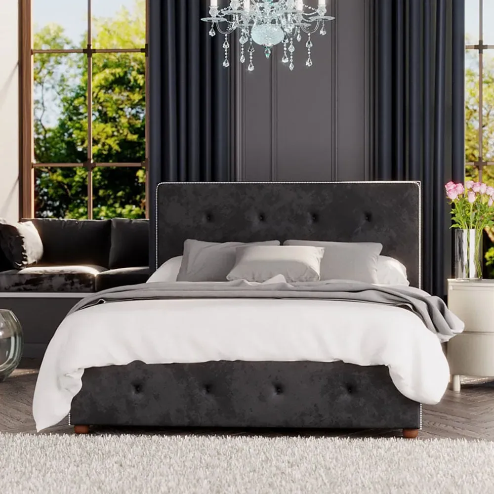 Hesper Super King Size Ottoman Bed with Storage - Black, Velvet