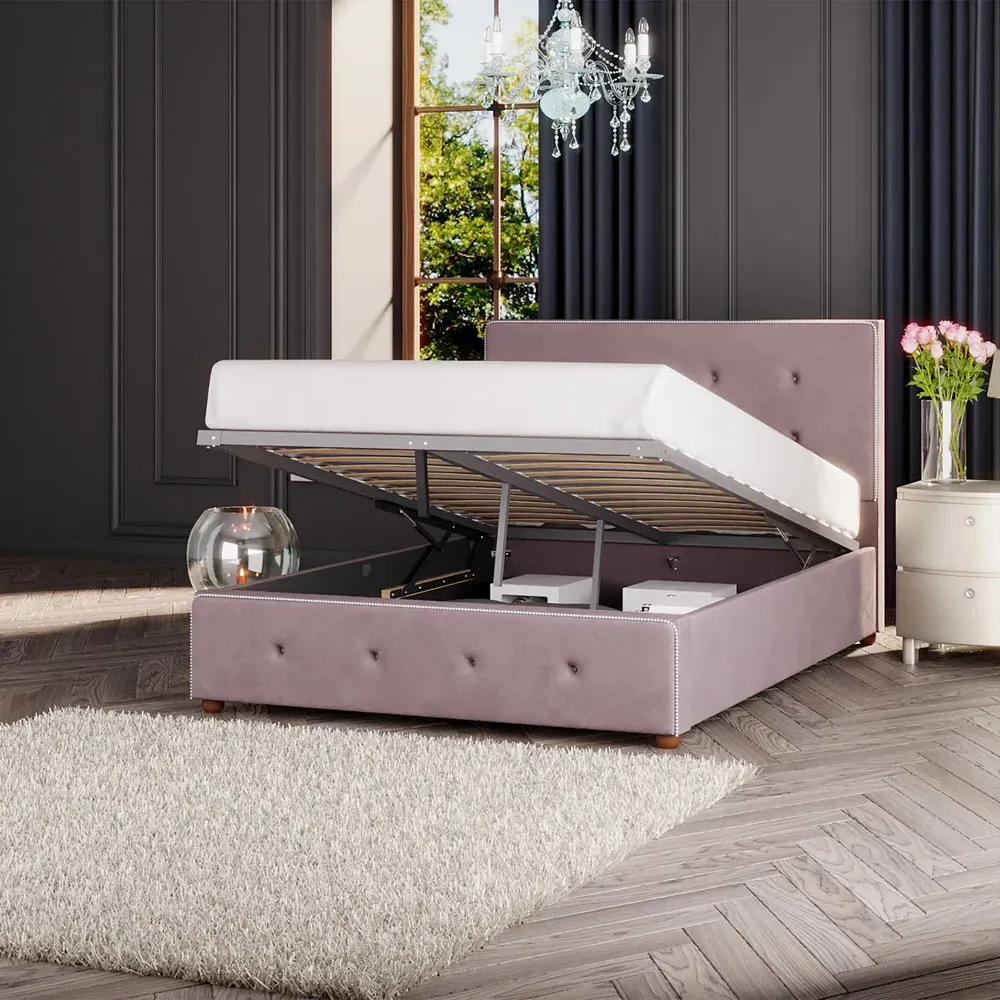 Hesper Super King Size Ottoman Bed with Storage - Blush, Velvet