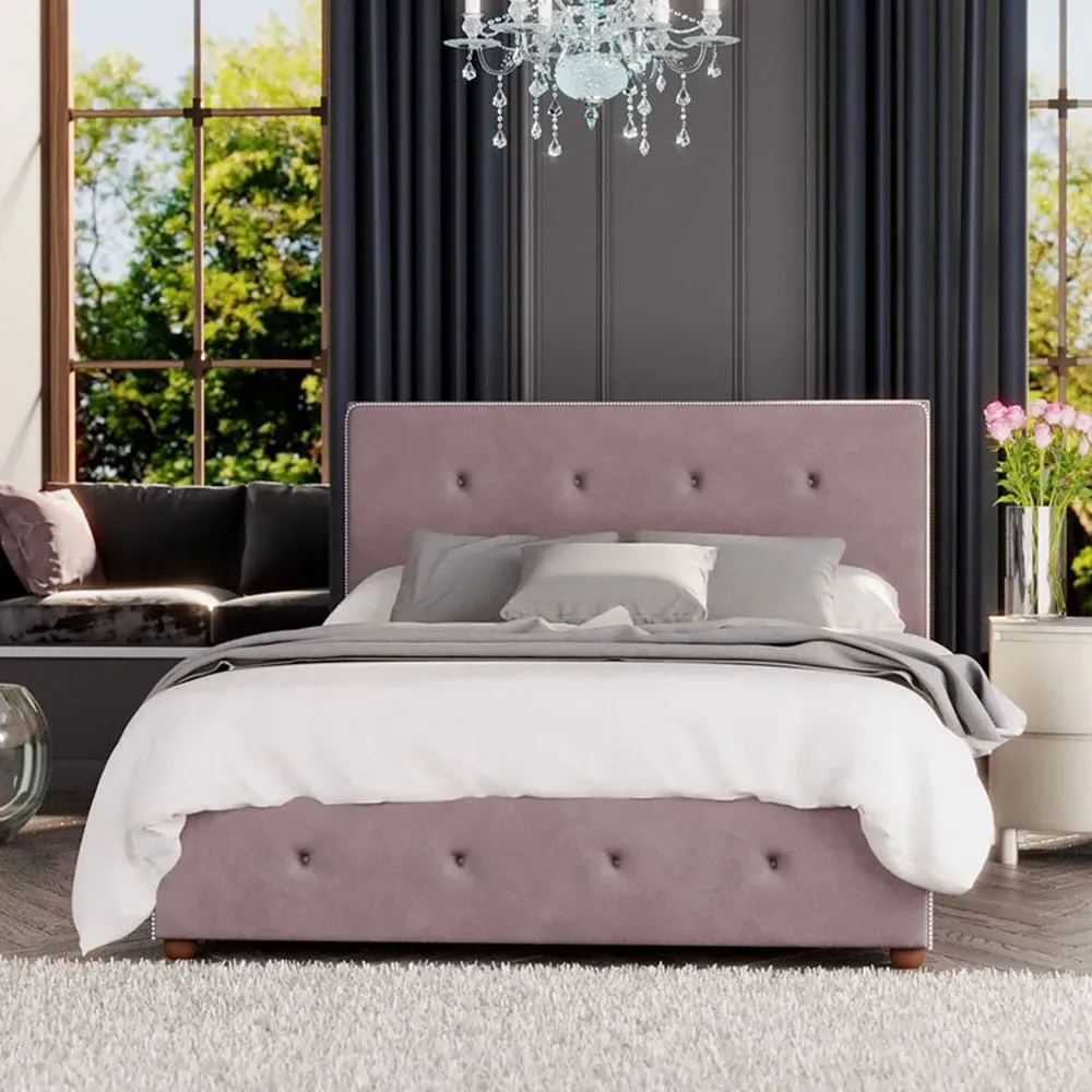 Hesper Super King Size Ottoman Bed with Storage - Blush, Velvet