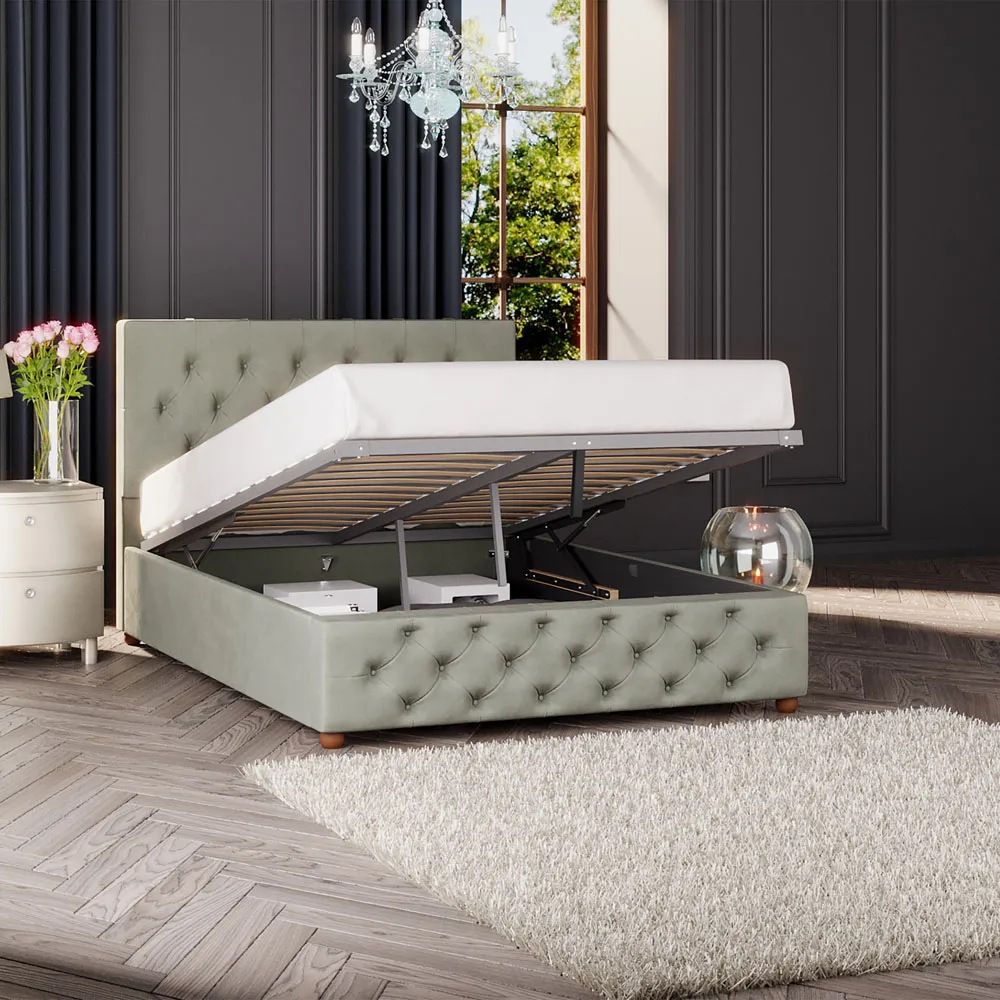 Luna Double Ottoman Bed with Storage - Duck Egg, Velvet