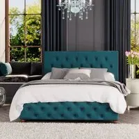 Luna Double Ottoman Bed with Storage - Emerald, Velvet