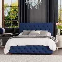 Luna Small Double Ottoman Bed with Storage - Navy, Velvet